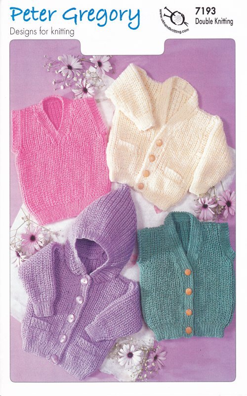 Baby Double Knitting DK Pattern Long Sleeved Cardigans Slipover & Waistcoat 7193