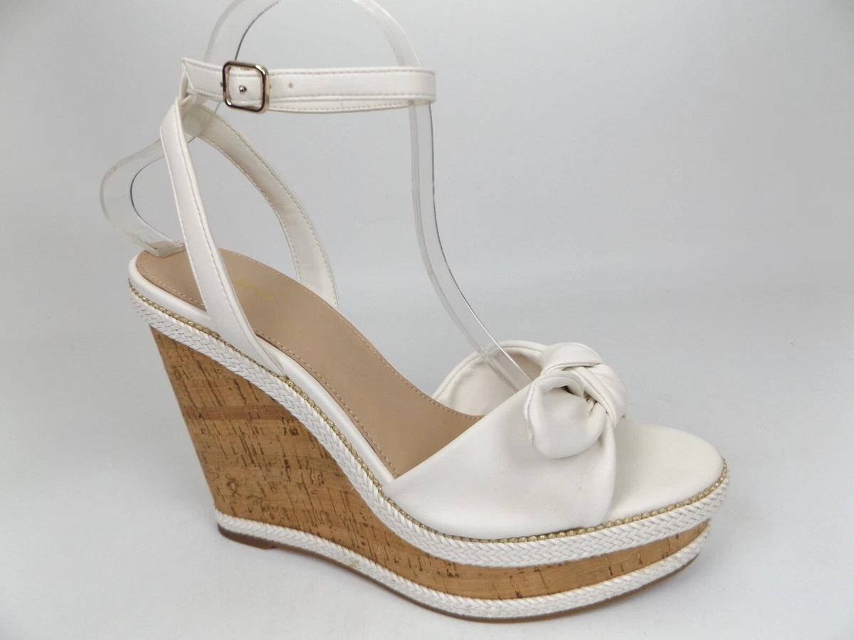 ALDO Women s ABAWEN White Ankle Strap Wedge Heels Sandals Size 9.0