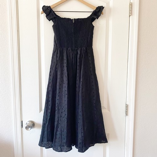 REFORMATION Women’s Maldives Black Linen Eyelet Midi Dress Sz 0 Cottagecore - Picture 5 of 11