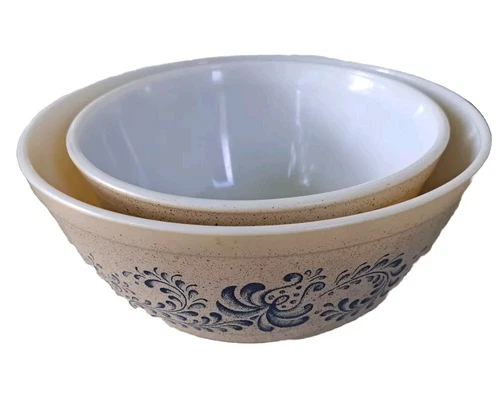 Pyrex Homestead Brown Speckled Blue Pattern 1.5 2.5 # 402 403 Mixing Bowl