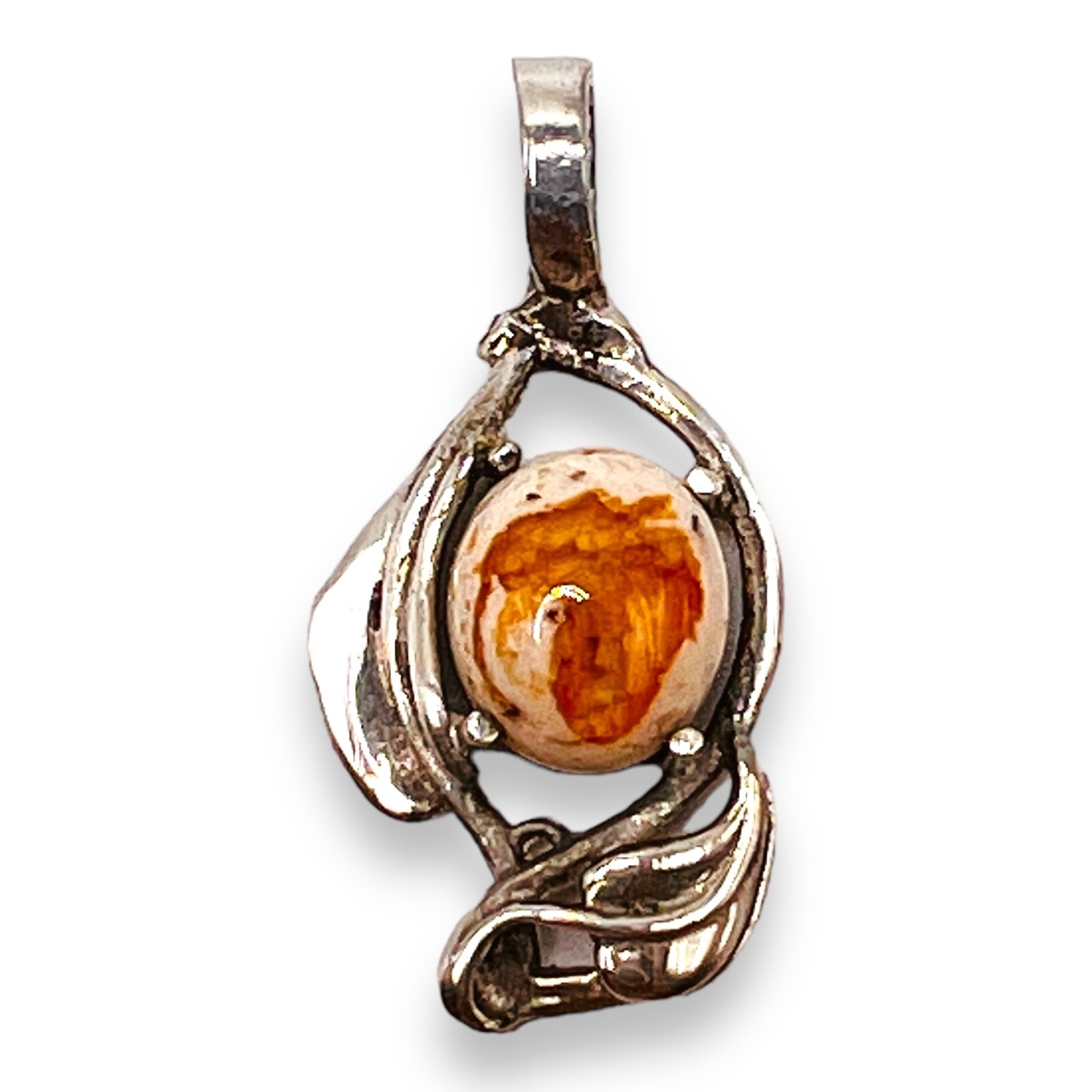 925 Silver Mexican Fire Opal Silver Pendant Moder… - image 2