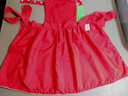 Grembiule retrò DII disegni rosso bianco a pois verde lime cravatte collo vita cotone - Foto 3 di 9