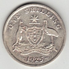 1925 Australia George V   1 One Shilling .925 Silver High Grade KM# 26