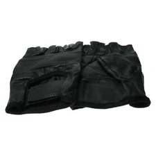 Gothic Biker Black Plain Gloves Real Leather Cycling Driving Fingerless