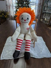 VTG 18"long handmade RAGGEDY Doll w/Orange hair-hand emb Face-no clothes- PREOWN
