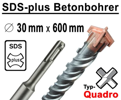 STAVTOOL SDS-plus Betonbohrer Ø 30 mm x 600mm Lang Quadro Bohrer Hammerbohrer Steinbohrer