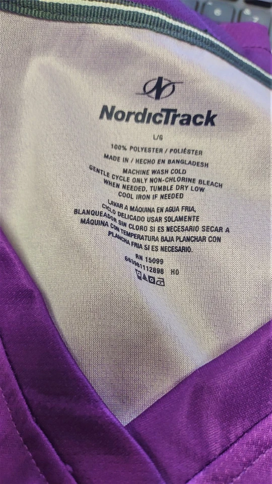 NORDIC TRACK Women's Dark Purple Striped Activewear Short Sleeve Shirt Size L - Image 3 of 4