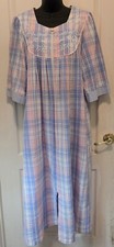 Miss Elaine Robe House Coat Gown Pink Blue White Plaid Seersucker L EUC