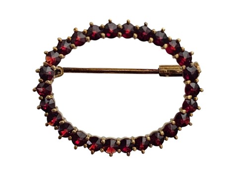 14K Yellow Gold Garnet Open Round Pin, Trombone Clasp L866 - Picture 13 of 13