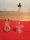Pair Vintage Hand made Blown Spun guilt Glass wishing well with basket , & cat