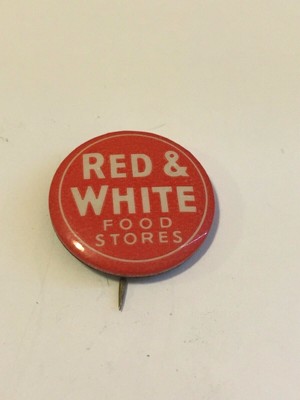 Red White Food Stores Button Vintage Pin Advertising Antique