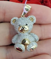 1 1/2ct Diamond 2D Teddy Bear Pendant Charm in 10k Yellow Gold 1 1/2"
