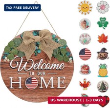 Welcome Home Sign for Front Door with 14 Changeable Icons, Seasonal Door Wreaths