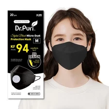 [20 Pack] New Micro-Dust Protection Face Premium (KF94) Black Medium