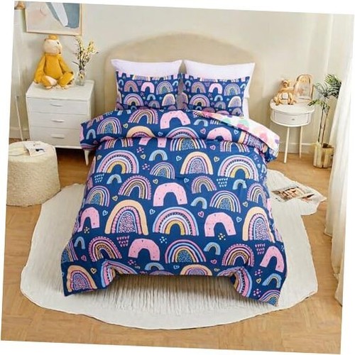 Lightweight Soft 3 Piece Rainbow Comforter Set with 2 Pillow Covers, Cartoon