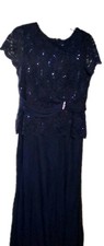 Mother of the Bride Formal Dresss Dark Blue Sequins Long ONYX Size 16