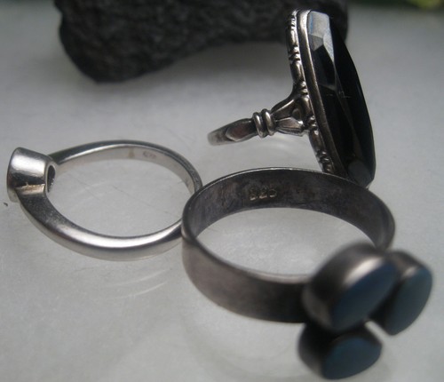 Vintage All Sterling Silver Ring LOT UNCAS HEMATITE BLUE AGATE & GARNET 11.1g - Picture 9 of 15