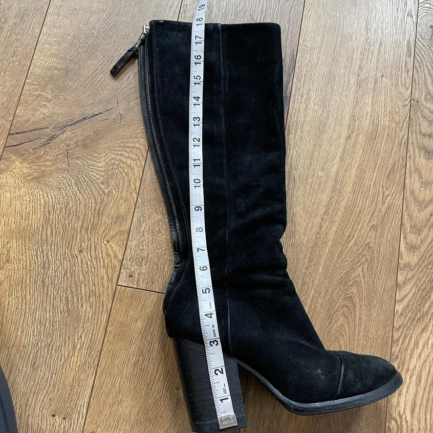 Rag & Bone 黑色及膝靴 – 皮革和麂皮绒堆叠鞋跟 – 尺码 6.5 — 第 3/4 张图片