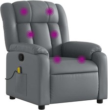 Gray Faux Leather Massage Recliner Chair - Manual Recline,