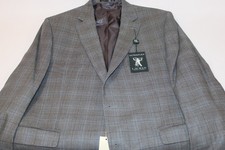 Lauren Ralph Lauren Men's Windowpane Grey Blue Silk Wool Blazer Jacket Size 44L