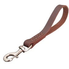 Leather Short Dog Leash 12" Strong Traffic Lead with Heavy Duty Metal Hook
