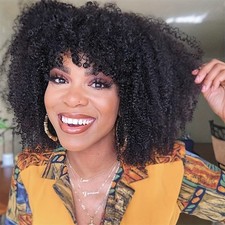 Afro Kinky Curly Wig with Bangs Human Hair, Natural Hair Wig for Black Women