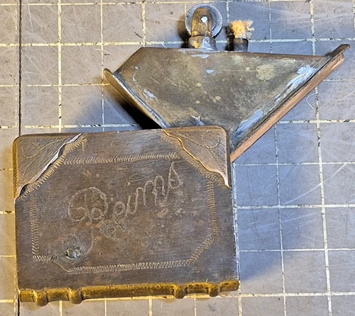 ANTIQUE BRONZE/BRASS WW1 MILITARY TRENCH ART BOOK LIGHTER REIMS FRANCE b