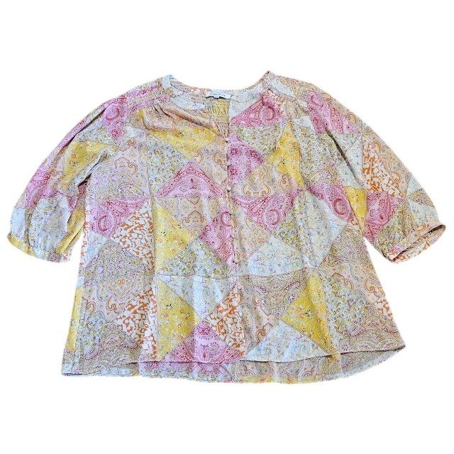 Rose & Olive Patchwork Paisley 3/4 Sleeve Button Up Blouse 2X