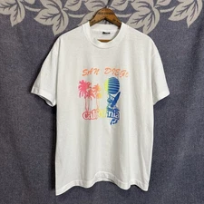 Vintage 80/90s Screen Stars San Diego California Beach Graphic T Shirt Large USA