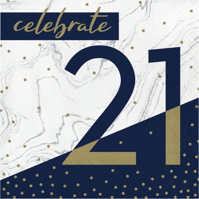 Navy & Gold Milestone 21st Birthday Lunch Napkins Paper 16 Per Pack 6.5'' x 6.5''