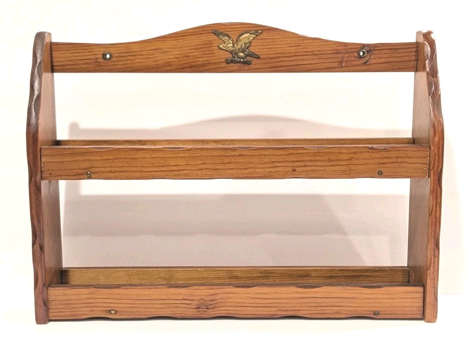 Vintage Wood Two Tier Spice Rack Colonial Early American Style Gold Eagle