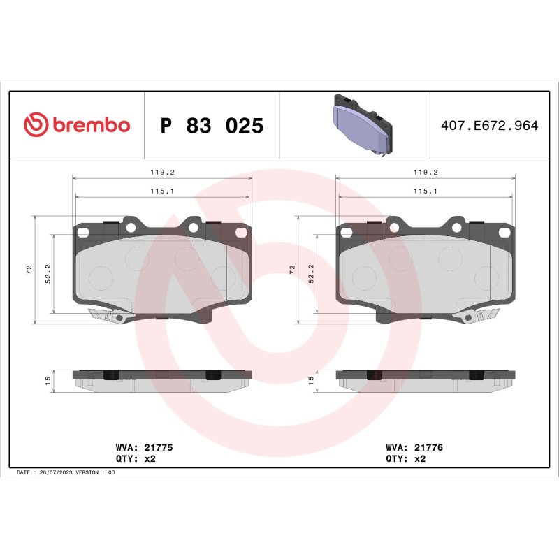 Bremsbelagsatz, Scheibenbremse P 83 025 BREMBO für TOYOTA LAND CRUISER 80 - Bild 4