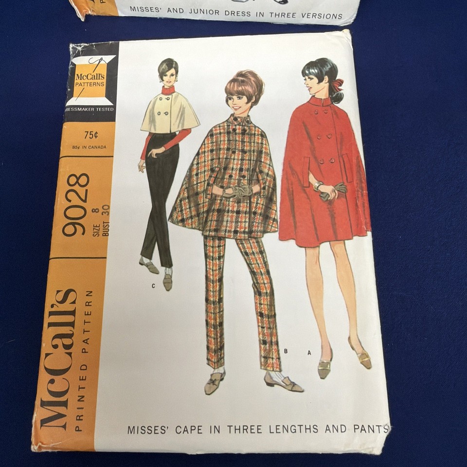 2 Vintage Patterns 1967 1968 Dress Cape Pants Sewing UNCUT #9028 Sz8 ...