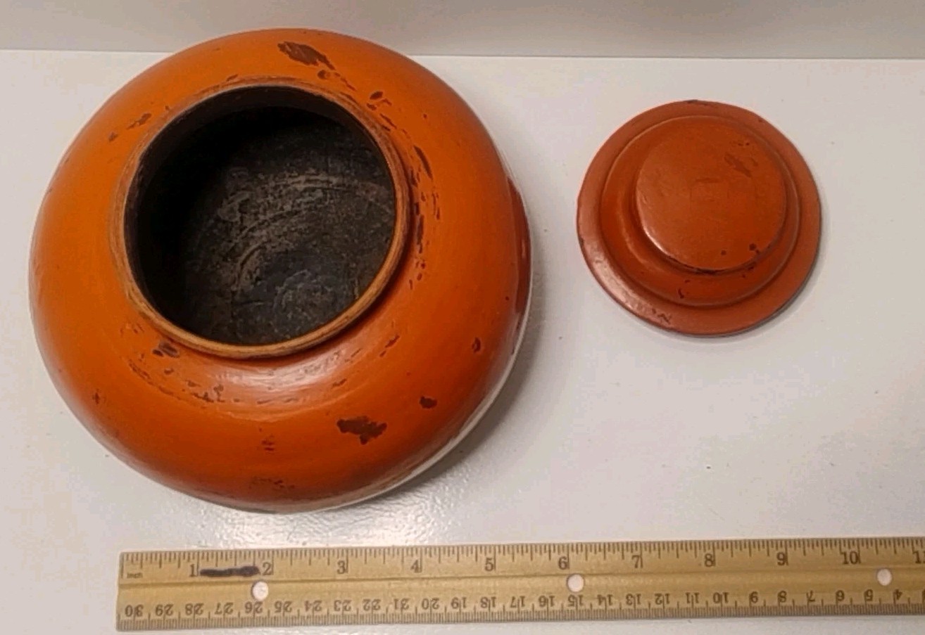 Vintage Or Antique Burmese Lacquer Orange Vessel Uncommon Form