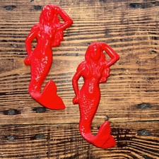 Set Of 2,Mermaid Hooks hand Painted Beach Chic Metal 6  