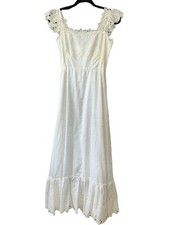 Vintage 70s Prairie Dress Maxi USA Union Made Cottage-core Lace Size S/M READ