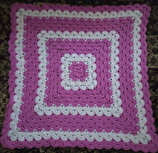 Handmade Crochet Baby Blanket Scalloped Edge Square Soft  Beautiful