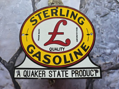 #ad #ad VINTAGE STERLING GASOLINE PORCELAIN SIGN 8.5quot;×7.5quot; $139.00