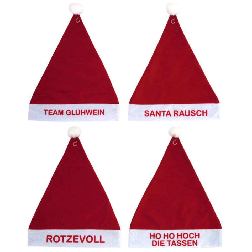 TRENDY BALTIC SIA Weihnachtsmütze Nikolausmütze Plüsch mit witzigem Spruch rot Bommel