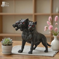 1Pcs Gothic three-headed dog statue ornaments, scary black design, Halloween Tha