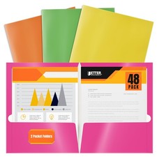 2 Pocket Glossy Laminated Neon Paper Folders Letter Size Box of 484 Colors