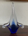 Lovely Vintage Blue/Clear Murano Glass Vase