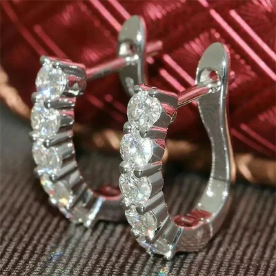 2.10 Ct Round Cut Lab Created Diamond Hoop Earrings 14K White Gold Plated