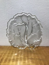 Vintage Hazel Atlas Tree of Life Textured Clear Glass Snack Plate