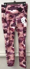 Reebok Women's 7/8 High Rise Printed Windsor Wine Leggings Side Pockets M NWT