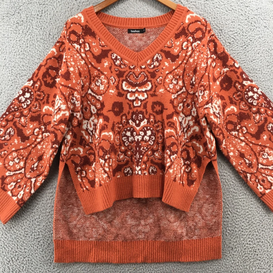 Suéter Pullover Boohoo Kimono Mujer Pequeño Naranja Cuello en V Manga Larga Tejido Foto 2 de 4