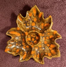 HANDMADE Ceramic Serving Dish Set Large Leaf Shape Vintage 1974