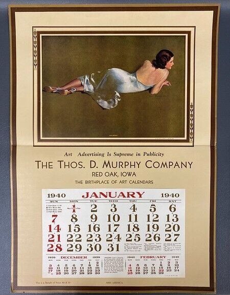VTG 1940 Calendar Thomas D. Murphy Company Miss America T5D-6 | eBay