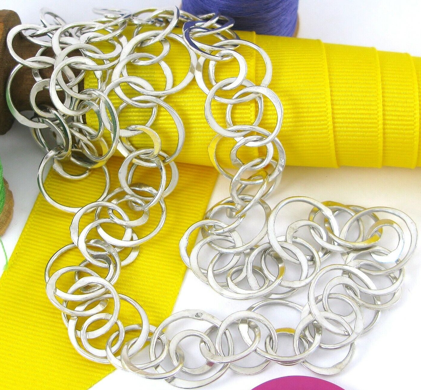 Solid Sterling Silver 925 Circle Link 19" Necklac… - image 9