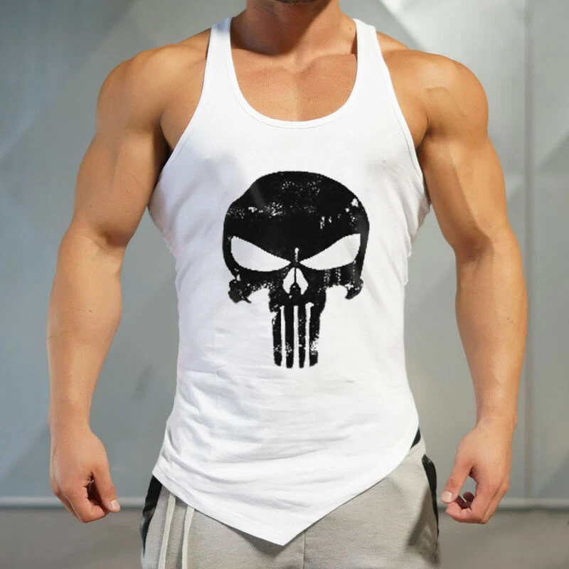 Men's Punisher Fitness GYM Tank Tops Cotton Budybuiling Stringer Singlets Veat